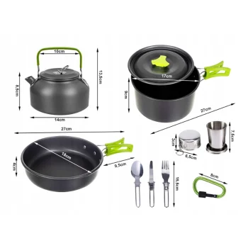 Zestaw Naczyń Garnków Turystycznych Komplet Sztućców na Kemping 18el Etui