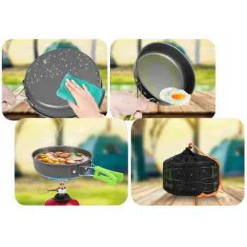 Zestaw Naczyń Garnków Turystycznych Komplet Sztućców na Kemping 18el Etui