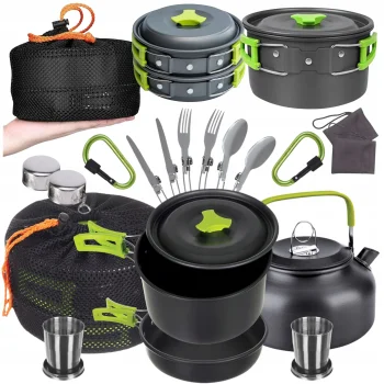 Zestaw Naczyń Garnków Turystycznych Komplet Sztućców na Kemping 18el Etui