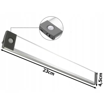 Bezprzewodowa Lampka LED do Szafki Szafy Z czujnikiem Ruchu Zmierzchu 23cm