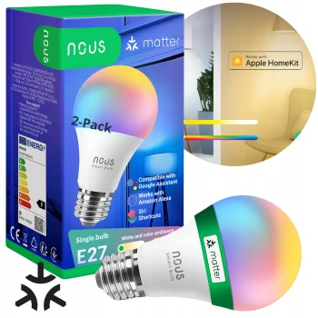 Żarówka WiFi E27 Matter SMART 9W Tuya HomeKit Google Home RGB 2700-6500K
