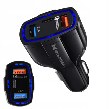 Ładowarka samochodowa Szybkie ładowanie QC 3.0 USB-C UWB Wozinsky 7A