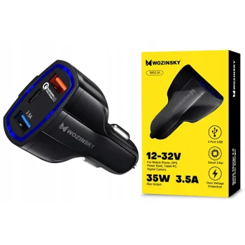 Ładowarka samochodowa Szybkie ładowanie QC 3.0 USB-C UWB Wozinsky 7A