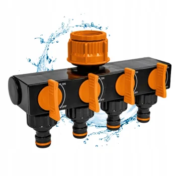 Rozdzielacz Ogrodowy do wody 4-drożny z zaworami Na kran 3/4" 1" Black Line