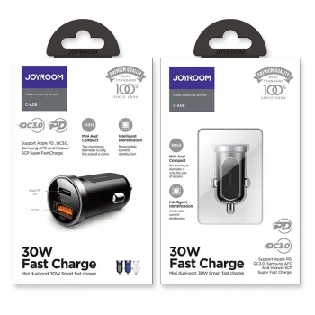 Joyroom ŁADOWARKA SAMOCHODOWA USB + USB-C PD QC