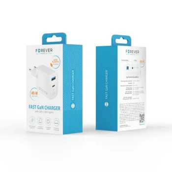 Szybka Ładowarka Sieciowa GaN USB i USB-C 45W QC PD Forever