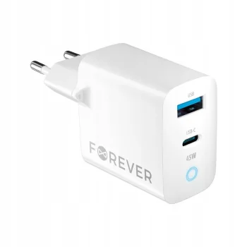 Szybka Ładowarka Sieciowa GaN USB i USB-C 45W QC PD Forever