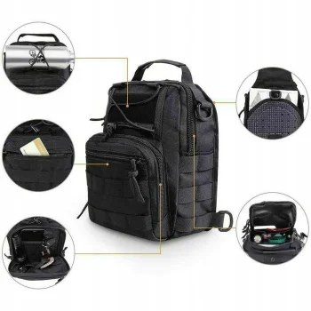 Plecak Na Ramię Turystyczny Wojskowy 20l czarny Wielofunkcyjna Saszetka