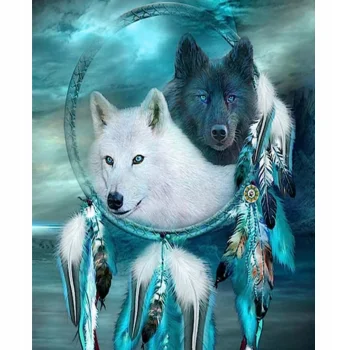 Mozaika Diamentowa Haft Obraz Diamentowy Zestaw Dla Dzieci 40x30 5D Wilki