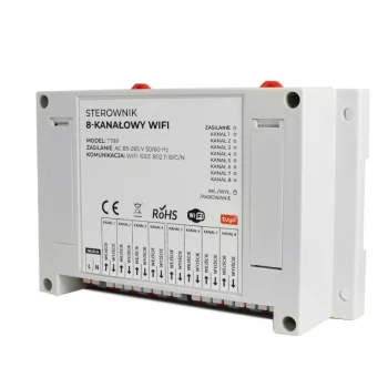 Sterownik 8 Kanałowy 8CH Beznapięciowy WiFi Do Siłowników Brama Piec TUYA