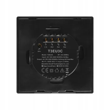 Sonoff TX T3 3C, Czarny. Dotykowy 3-kanałowy włącznik ścienny. WiFi + RF433Mhz - eWeLink T3EU3C-TX