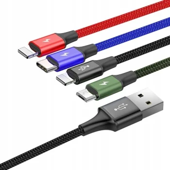 Kabel 4w1 USB-C Micro USB 2x Lightning - 3,4A 1,2m